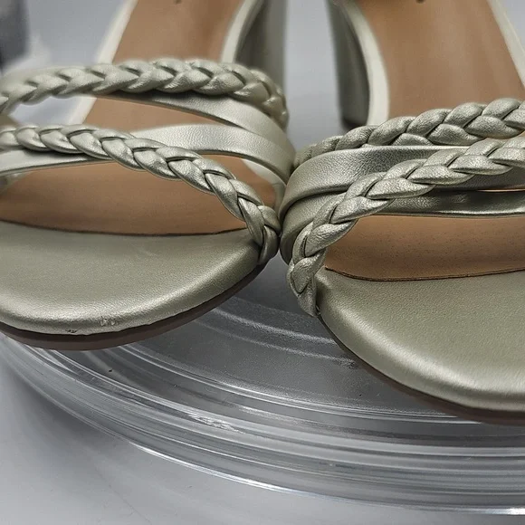 G White Mountain Gold Strappy Heeled Sandal Edge sz 5.5 hot nightlife block heel - Picture 4 of 11